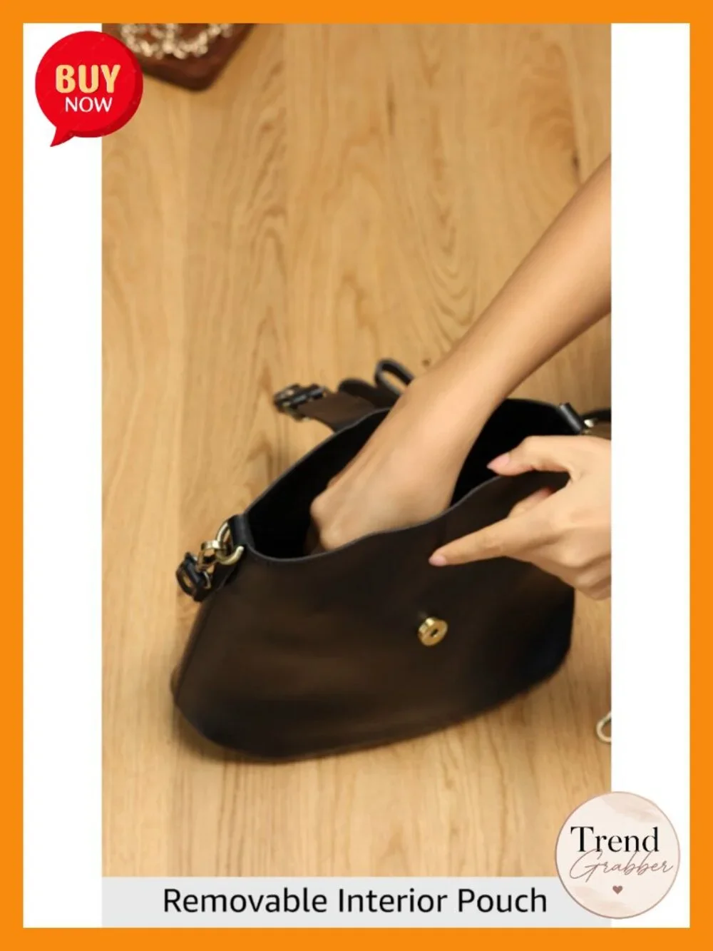 Vegan Leather Bucket Bag Handbag with Removable Pouch Crossbody Adjustable Strap